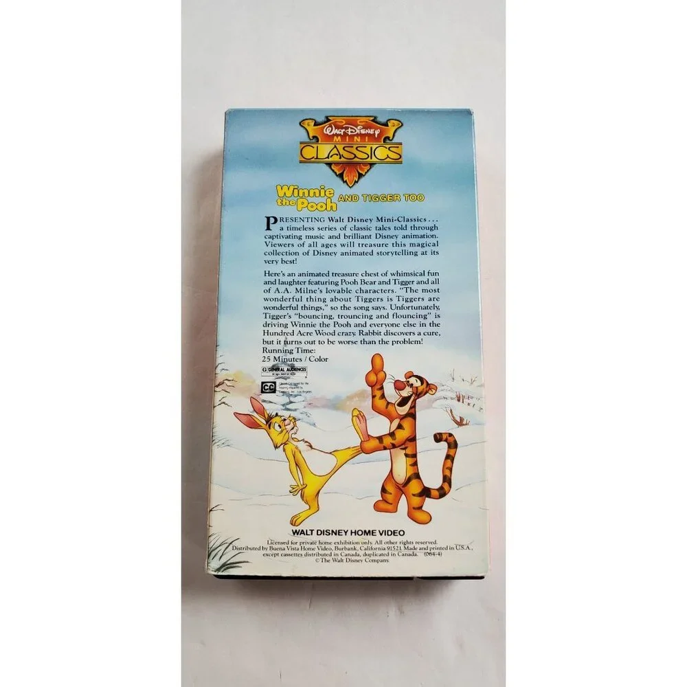 Rare Vintage Winnie the Pooh and Tigger Too VHS 1985 Walt Disney Mini Classics - Picture 2 of 5